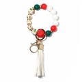 Christmas silicone and wood bead keychain bracelet with red and green theme and white tassel - Red Green White Theme-Lettered Bead Style (7)