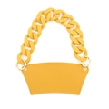 Fashionable macaron yellow leather cup holder with matching plastic chain and gold ring - Turmeric