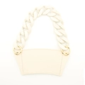 Beige faux leather coffee cup sleeve with creamy chunky plastic chain and gold rings - Off-white
