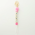 Pink silicone bead keychain with golden lobster clasp and white girl letter beads - Pink GIRL