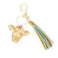 DIY Western faux suede tassel keychain with bull head pendant and gold metal hardware - Yellow and Blue Tassel Style (2)