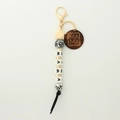 Silicone bead MAMA keychain with leopard print accents and wooden round charm for moms - Yellow MAMA With Wooden Disc