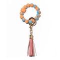 Bracciale portachiavi con perline di silicone luminose, sfumature arancioni-blu e nappa rosa - Pesca
