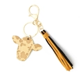 Western style wooden bull head keychain with black and yellow suede leather tassels - Black and Yellow Tassel Style (3)