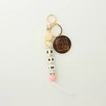 Silicone bead keychain with MRS letters and wooden MAMA tag in pink leopard style - Beige MRS With Wooden Disc