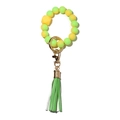 Bracciale portachiavi in perline di silicone giallo e verde con nappina in pelle abbinata - Giallo