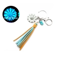 Luminous sunflower keychain with blue glow in the dark effect and tassel detail - S6 Blue Green (Luminous)