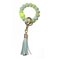 Luminous silicone bead keychain bracelet with gradient blue green beads and leather tassel - Bright Yellow