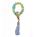 Luminous silicone bead keychain bracelet with yellow and blue beads and purple tassel - Blue