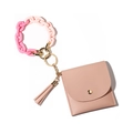 Schlüsselanhänger mit PU-Leder-Kartenetui in Nuderosa und Acryl-Armband mit Farbverlauf - Rosa