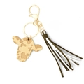 Cow head pattern wooden pendant keychain with bicolor green and white leather tassels - Green And White Tassel (8)