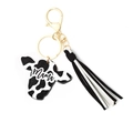 Western style cow print Mama keychain with black and white tassel and golden hardware - Mama Cow Print Tassel (B1)