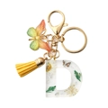 Dried flower resin letter D keychain with yellow butterfly and tassel decoration - Letter D