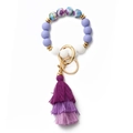 Bohemian purple floral silicone bead bracelet with gradient tassel and gold clasp - Purple