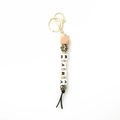 Beaded MAMA keychain with leopard print silicone beads and golden hardware - 8 Beige Leopard