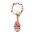 Pink and white silicone beaded keychain bracelet with gradient cotton tassels - Pink