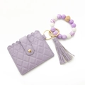 Light purple quilted wallet keychain with silicone beads and a purple tassel wristlet - Purple Geometric