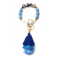 Blue silicone bead bracelet keychain with golden spacers and gradient three-layer tassel - Blue