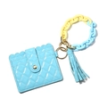Quilted light blue card holder keychain with macaron acrylic link bracelet and tassel - Blue