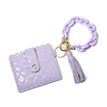 Purple quilted PU leather card holder wallet with wristlet chain and tassel - Light Purple
