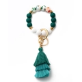 Bohemian silicone bead keychain bracelet with dark green fringe tassel and gold clasp - Dark Green