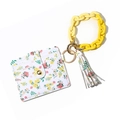Floral print card holder set with yellow acrylic chain link and white tassel keychain - Floral