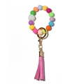 Portachiavi bracciale con perline in silicone arcobaleno e nappa rosa elegante - Colorato