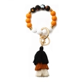 Bohemian floral printed silicone beaded bracelet with colorful tassels and gold keychain - Black
