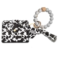 Silicone bead wristlet keychain with cow print wallet and mama wooden charm - Marble