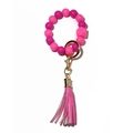 Luminous silicone bead bracelet in pink and purple with gold clasp and leather tassel - Rose Red