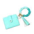 Mint green silicone keychain card holder with beaded bracelet and tassel charm - Mint Green