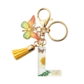 Letter L resin keychain with yellow tassel, dried flowers, and gradient butterfly charm - L