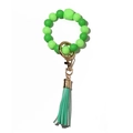 Luminous green silicone bead keychain with gold metal ring and matching long tassel - Green