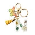Letter N resin keychain with white daisies, yellow tassel and butterfly pendant - Letter N