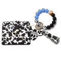 Portacarte in pelle leopardata con bracciale portachiavi in perline di silicone blu - Blu