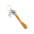 Bohemian rhombus key ring with turquoise stone and bright orange tassel fringe - Yellow