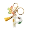 Letter P keychain with dried white daisies and yellow tassel accessory - Letter P