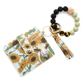 Western-Stil Armband mit Sonnenblumen und Kuh-Print Silikonperlen und Leder-Quaste - 2# Sonnenblume