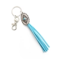 Bohemian rhombus turquoise tassel keychain with vintage silver alloy finish - Turquoise Blue