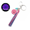 Porte-clés tournesol avec pompons bleus et effet lumineux violet brillant dans le noir - S1 Rose Rouge (Lumineux)