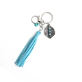 Bohemian alloy leaf keychain featuring a light blue suede tassel and turquoise beads - Turquoise Green