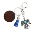 Bohemian eagle keychain with blue tassel and turquoise stone in silver finish - Blue