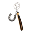 Vintage horseshoe keychain with black and yellow suede tassels in retro silver finish - Yellow Black