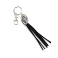 Bohemian silver alloy keychain with turquoise stone and long black suede tassels - Black
