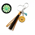 Porte-clés tournesol lumineux avec pompon jaune et perles turquoise de style western - S2 Jaune (Lumineux)