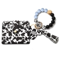 Portacarte in pelle leopardata con bracciale in perline di silicone blu e nero - Blu chiaro