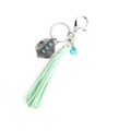 Bohemian silver alloy leaf keychain with turquoise beads and mint green tassel - Mint Green