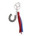 Bohemian silver horseshoe keychain with vintage red and blue suede tassels - Red & Blue