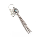 Bohemian rhombus keychain with blue turquoise bead and light gray suede tassel - Gray