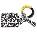 Portachiavi bracciale con perline in silicone e portafoglio con stampa mucca e legno - Giallo